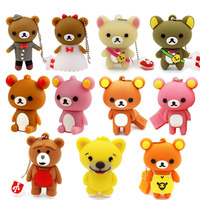 Clé USB en silicone en forme d'ours de dessin animé mignon, 2 Go, 4 Go, 8 Go, clé USB en PVC avec porte-clés gratuit, cadeau créatif pour enfants