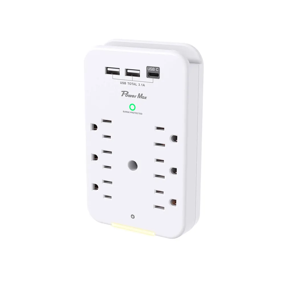 Tonghua Carregador de parede para celular, carregador de 6 vias para viagem, com luz noturna LED e 3 portas USB, plugue para telefone eua au ue reino unido