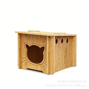 บ้านแมวไม้เนื้อแข็งทรงสี่เหลี่ยม ทนทาน ใช้เป็นที่นอนสำหรับแมวในบ้าน - Product Image 5