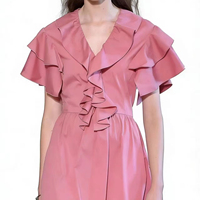 Robe mini trapèze en acétate à volants, col en V, taille cintrée, élégante, respirante et amincissante