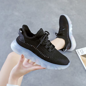 Zapatillas Blancas de Punto con Punta Redonda, Cierre de Cordones, Parte Superior de Malla, Suela con Amortiguación de Aire, para Todas las Temporadas, Estilo Chunky - Product Image 2
