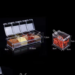 Estante transparente para condimentos, ollas para especias, sal, azúcar, vinagrera con tapa y cuchara, juego <span class=keywords><strong>de</strong></span> caja para condimentos - Product Image 3