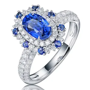 Kustom 1.18Ct Sapphire Cincin Berlian Emas Putih 18K Cincin Perhiasan Mewah dengan GIA Sertifikat