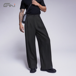 <span class=keywords><strong>Pantaloni</strong></span> Casual abiti <span class=keywords><strong>larghi</strong></span> da <span class=keywords><strong>uomo</strong></span> stile grigio nero <span class=keywords><strong>pantaloni</strong></span> <span class=keywords><strong>larghi</strong></span> <span class=keywords><strong>larghi</strong></span> da lavoro formali a righe pieghettati - Product Image 4