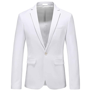 2022 giacca da <span class=keywords><strong>uomo</strong></span> in poliestere solido Slim Fit <span class=keywords><strong>Blazer</strong></span> Casual <span class=keywords><strong>bianco</strong></span> 1 bottone con risvolto dentellato colletto rovesciato - Product Image 1