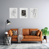 Design moderne peintures abstraites noir et blanc ligne minimaliste femme bois photo encadrée art mural