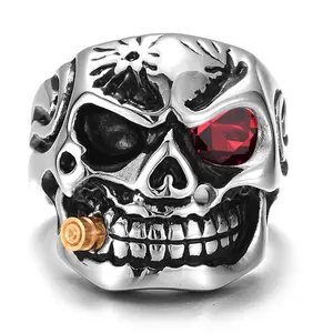 hot selling skull cigarette crystal zinc alloy ring personalized fashion smoking punk rock men rings