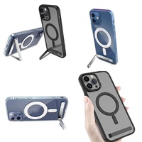 Casing Magnetik Tipis Anti Benturan dengan Penyangga untuk iPhone 11 12 13 14 15 16 Pro Max 17 Air Plus, Penutup Ponsel dengan Holder