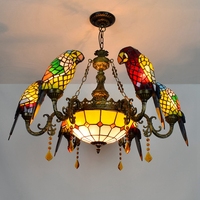 Lampe suspendue européenne rétro pop créativité oiseau Tiffany salon Restaurant chambre décoration Lustre Perroquet cristal