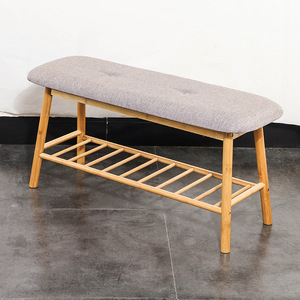 Minimalist Entryway Shoe Bench With Storage 90Cm Gray Cushion <b>Bamboo</b> Frame Living Room <b>Stool</b> - Product Image 2