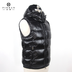 Brillant noir hommes utilitaire et gilet à capuche hommes bouffant matelassé vers le bas gilet Streetwear extérieur <span class=keywords><strong>sans</strong></span> manches veste avec poches - Product Image 4