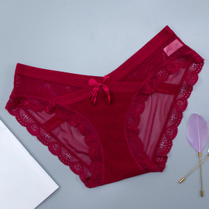 XX591 culotte en maille de coton confortable pour femmes slip en dentelle taille basse chaud Transparent Sexy mince sans marque méthode de tissage tricoté - Product Image 3