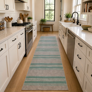 Striped Cotton <b>Kitchen</b> <b>Runner</b> <b>Rug</b> Rectangle Farmhouse Style Flat Weave Non-Slip Rubber Backing Washable Thin Floor Mat - Product Image 1