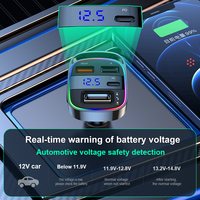 Adaptador Bluetooth para Auto, Receptor de Audio FM Inalámbrico, Cargador PD QC3.0, Llamadas Manos Libres, Reproductor de Música USB, Pantalla de Voltaje, Luz Ambiental