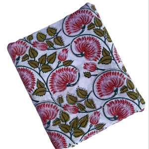 Tela de Lona de Algodón Estampada a Mano con Diseño Floral de Jaipur, India, Peso Medio 280 GSM, Transpirable, Ecológica, Tejido Crudo, OEM - Product Image 1