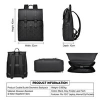 Sac à dos de voyage matelassé géométrique durable approuvé pour le transport aérien, avec rabat supérieur, pour ordinateur portable 17,3 pouces, en polyester imperméable, avec port USB, faible MOQ, personnalisable