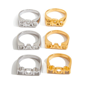 Letter Stamp <b>Ring</b> Stainless Steel 18k <b>Gold</b> Plated Mom <b>Dad</b> Bro Unisex Jewelry Everyday Wear - Product Image 1