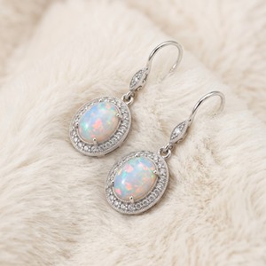 Ear enlace oem odm 925 Sterling Silver Oval <b>Opal</b> Zircon Halo Dangle <b>Earrings</b> Custom Wholesale Gemstone Jewelry For Women - Product Image 2