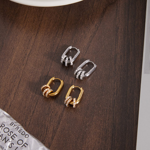 Pendientes de aro de acero inoxidable con forma ovalada geométrica y diamantes de imitación para mujer, joyería de fiesta - Product Image 2