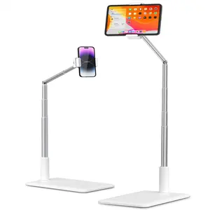 360 Rotation Alloy Metal Content Creation Overhead Folding Floor Mobile Stand Tablet Phone Holder For Video Recording