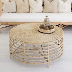 Table basse d'angle en rotin moderne faite à la main et écologique avec dessus de table en bois pour salon et meubles de maison - Product Image 1