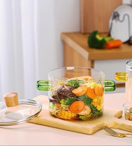 <span class=keywords><strong>Pot</strong></span> en verre transparent épaissi résistant à la chaleur casserole à soupe à Double oreille domestique avec couvercle <span class=keywords><strong>Pot</strong></span> de nouilles instantanées - Product Image 3