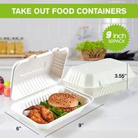 Boîte à clapet en canne à sucre jetable 6 pouces 8 pouces 9 pouces, conteneur alimentaire biodégradable en canne à sucre pour la restauration rapide
