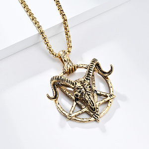 Collier Pendentif Pentagramme Chèvre <span class=keywords><strong>Satanique</strong></span> Vintage pour Homme en Acier Inoxydable, Style Gothique Urbain Hip Hop, Chaîne de Pull Quotidienne, Bijou Cadeau - Product Image 4