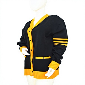 Black <b>Yellow</b> Gold V Neck Solid Color Cardigan Sweater Unisex Button Front Machine Knitted Acrylic Wool Autumn School Uniform - Product Image 1