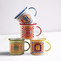 Ensemble de tasses en émail de style chinois rétro classique 350 ml Fait à la main Sans BPA Logo personnalisé Bureau Maison Bonnes choses à souhait Tasse à thé au lait