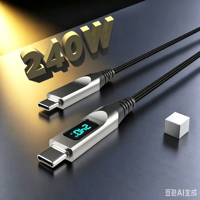 Câble USB-C vers USB-C 240W PD3.1 avec affichage numérique LED, puce E-Marker 48V5A, tressé en nylon, alliage de zinc, cordon de charge rapide pour téléphone et PC