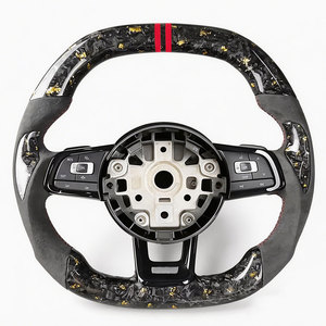Volant sport à 3 branches à fond plat en cuir et fibre de carbone pour Volkswagen <span class=keywords><strong>Golf</strong></span> 7.5 GTI MK7 Polo GTS GTD <span class=keywords><strong>GTE</strong></span> R Passat CC - Product Image 1