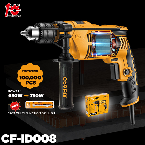 COOFIX Professional Variable Speed Power Tools 13mm 650W Strong Power Impact Drill