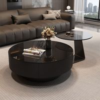 Table basse en verre noir haut de gamme, salon, maison, minimaliste, luxe léger, table basse moderne, simple, ronde, combinaison