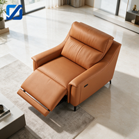 Chaise longue inclinable moderne en cuir véritable orange avec dossier réglable et design pliable pour salon et salle à manger – Confort optimal