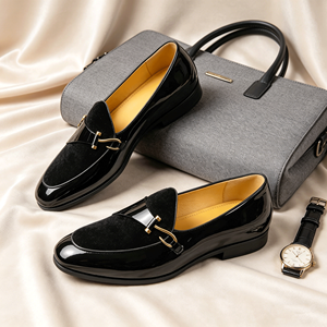 Mocassins de luxe pour hommes en cuir <span class=keywords><strong>verni</strong></span> <span class=keywords><strong>noir</strong></span> et velours, chaussures formelles faites à la main, chaussures de banquet haut de gamme pour hommes - Product Image 2