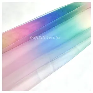 China Factory Stocklot Soft Iridescence Rainbow Print 100 Nylon Tulle Mesh Net Fabric for Skirt Mosquito Net Textile