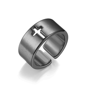 Venta caliente moda Cruz hueca anillo de acero inoxidable hombres mujeres Punk joyería 10mm anillos abiertos - Product Image 5