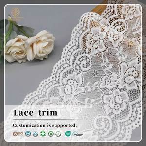 Renda Prancis Mewah dan Halus dengan Pinggiran Lebar Elastis Lebar 15CM Pola Mawar Klasik untuk Menjahit Pakaian Dekorasi Rumah Pernikahan - Product Image 1