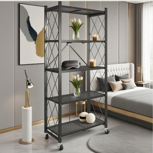 رفوف تخزين معدنية 4 طبقات للمنزل رف قابل للطي حامل عرض منتجات فولاذية أرفف معدنية بعجلات رف تخزين معدني من الفولاذ - Product Image 4