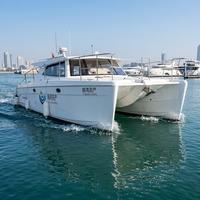 Catamaran à cabine fermée de 11,6 m, bateau à moteur à deux coques, en fibre de verre blanche, bateau marin côtier
