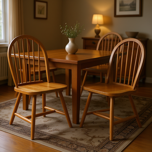 Ensemble de 2 chaises Windsor en bois massif, dossier à tiges, meubles de salle à manger, design traditionnel, finition naturelle - Product Image 2