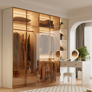 Armoire moderne de luxe à portes en verre, tige suspendue, étagères, tiroirs, solution de rangement peu encombrante pour le salon, les hôtels, les meubles - Product Image 2