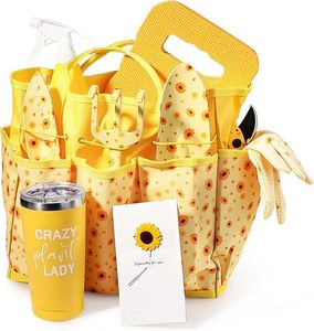 Cadeaux de jardinage pour femmes, ensemble d'outils de jardin avec outils à main robustes et sac de rangement, jaune vif - Product Image 1