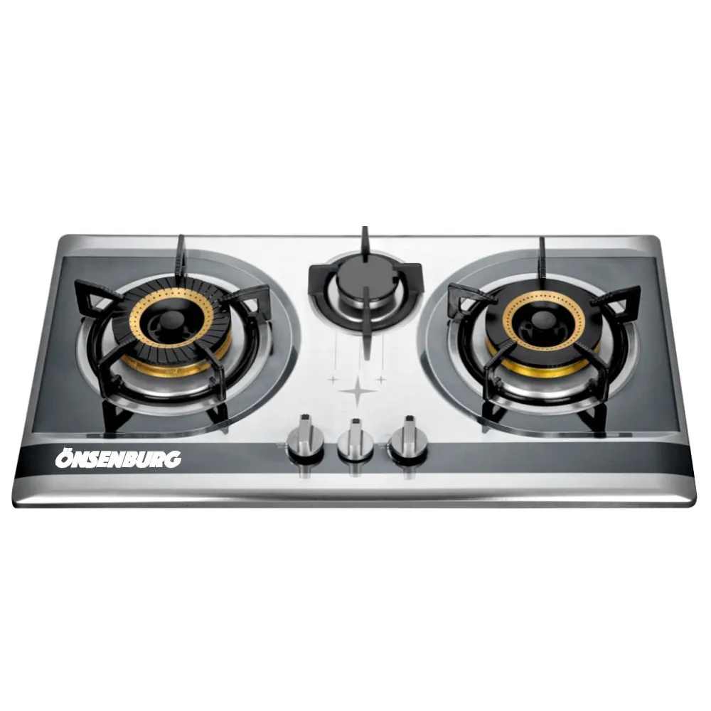 Kitchen Hob 3 Burner Customizable Panel Stainless Steel Recessed Gas Stove