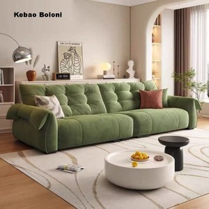 Divano a 2-3 Posti in Tessuto Verde Stile Cremoso, Imbottitura in Spugna, Telaio in Legno Massello, <span class=keywords><strong>Design</strong></span> <span class=keywords><strong>Moderno</strong></span>, Altezza Regolabile per <span class=keywords><strong>Soggiorno</strong></span> - Product Image 1