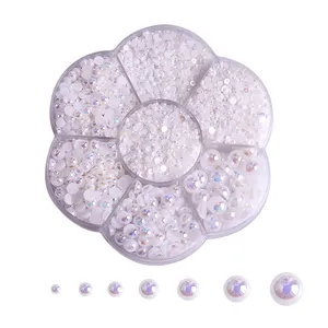 Hot Selling 2300pcs 7 Grids Rhinestones Accessory Nail Art Jewels Flat Back Craft Half Pearls for DIY