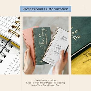 Organisateur de bureau horizontal personnalisé en cuir végétalien, petit lot, estampage à chaud doré, planificateur hebdomadaire non daté - Product Image 3