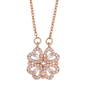 G750 Collane all'ingrosso: <span class=keywords><strong>Collana</strong></span> magnetica a doppio uso con cuore fortunato e <span class=keywords><strong>quadrifoglio</strong></span> pieghevole, con anello abbinato - Product Image 4