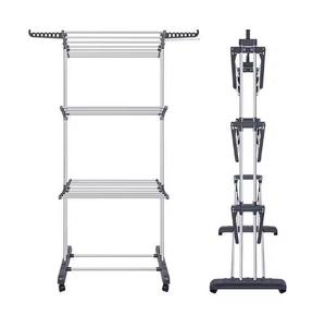 Multifunctioneel Indoor Mobiel Drielaags Opvouwbaar Kledingrek Metalen Vloerstaand Droogrek Met Opslaggebruik - Product Image 3